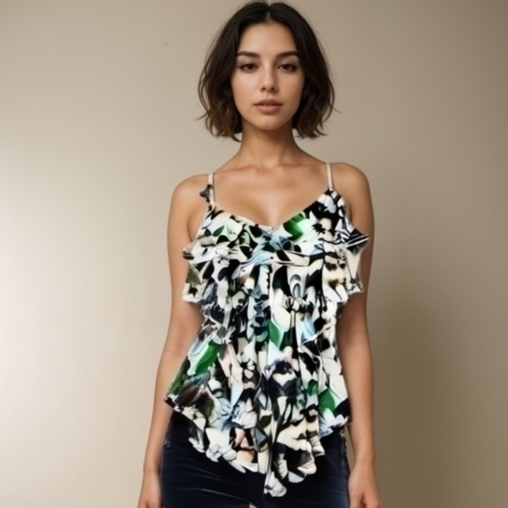 LAPIS NORDSTROM WATERCOLOR RUFFLE TOP SZ M